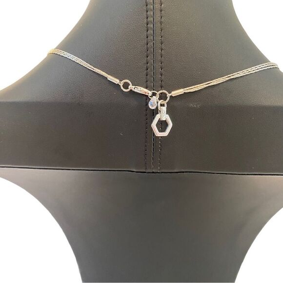 Silver Ball Pendant Necklace on Thin Triple Layered Silver Toned Chain. - Picture 5 of 7